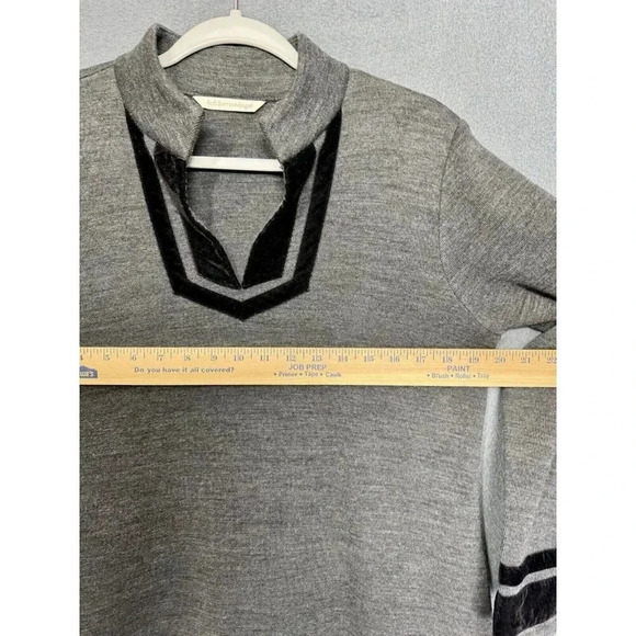 Soft Surroundings Tunic Top Women’s PM Gray Runway Wool Blend Knit Velvet Trim - Picture 9 of 10